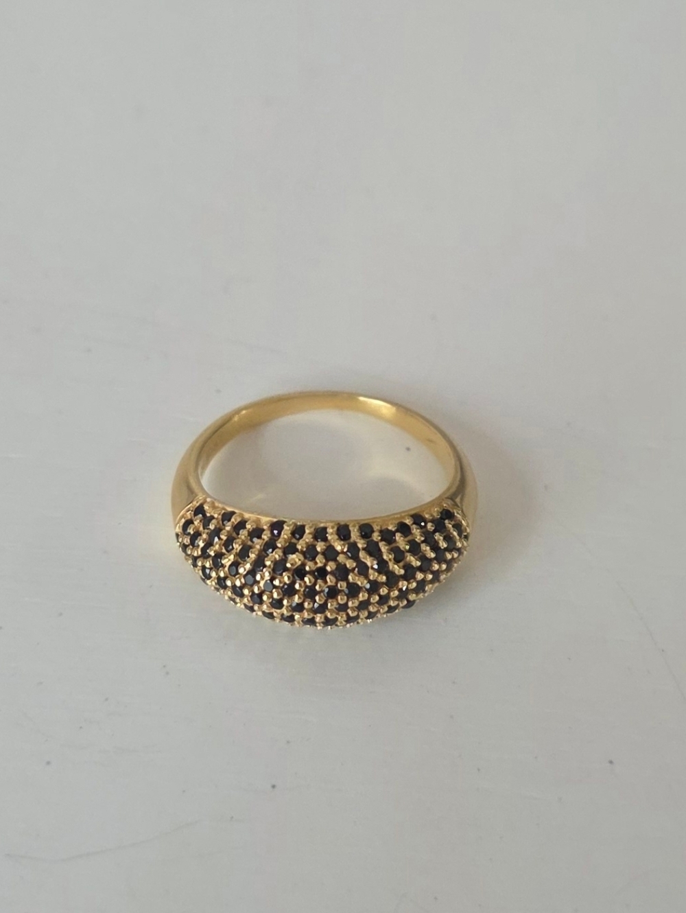 Gold-Tone Pave Dome Ring with Black Accents. 925. 14kt Plated